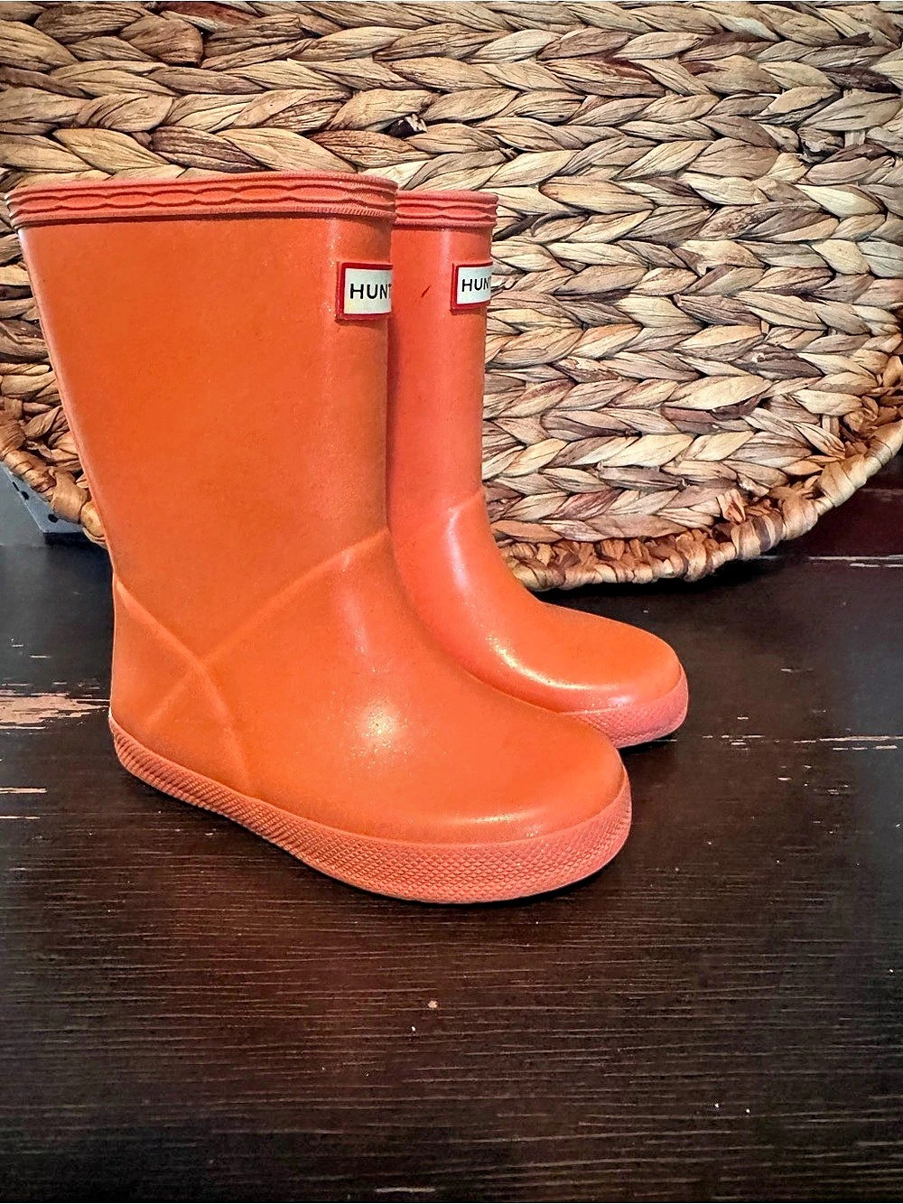 Hunter Kids First Classic Glitter Rain Boots Orange US 9 B/10 G